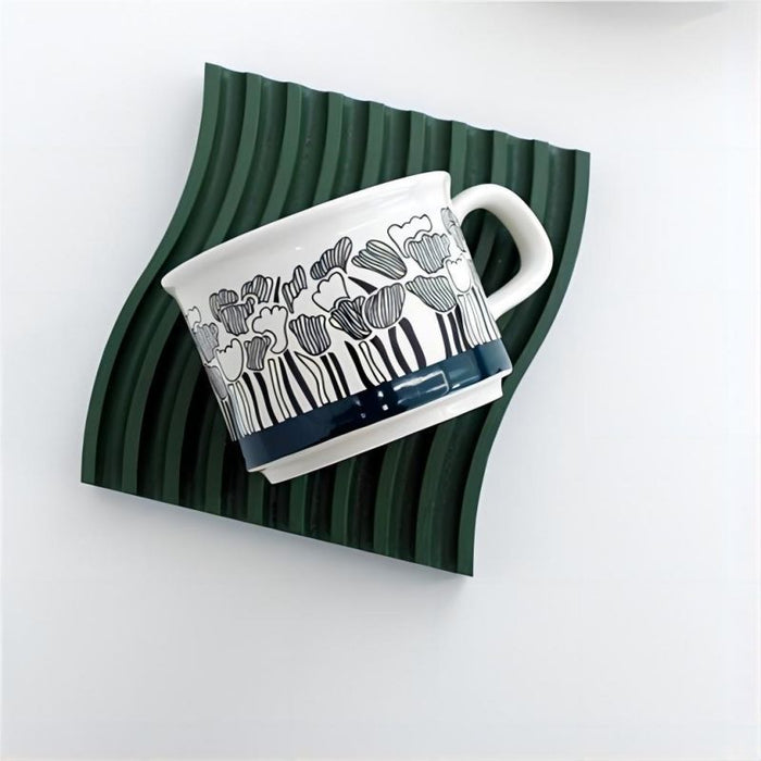 Hand-painted Flower And leaves Ceramic Coffee Cup