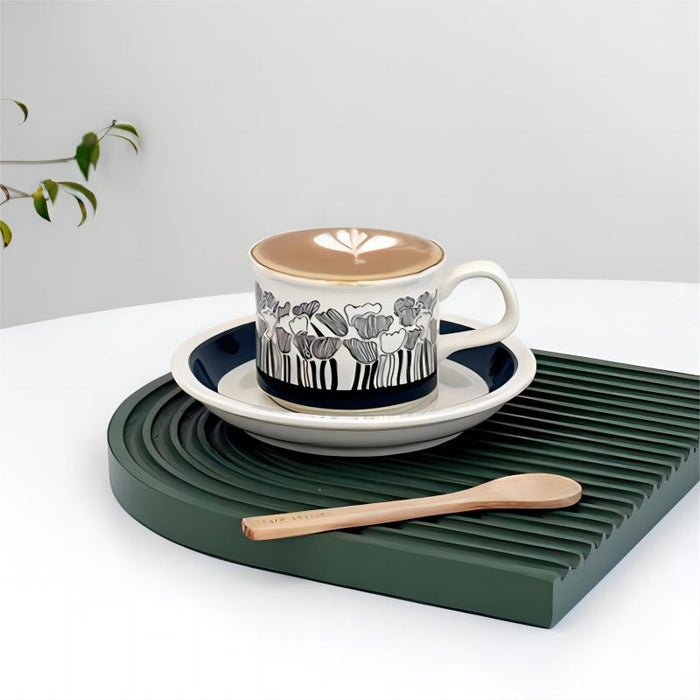 Hand-painted Flower And leaves Ceramic Coffee Cup