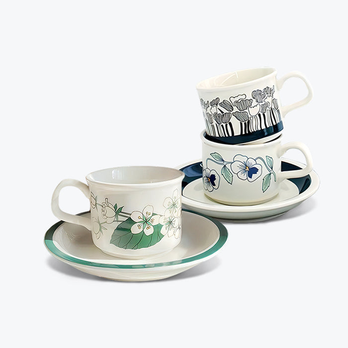 Hand-painted Flower And leaves Ceramic Coffee Cup
