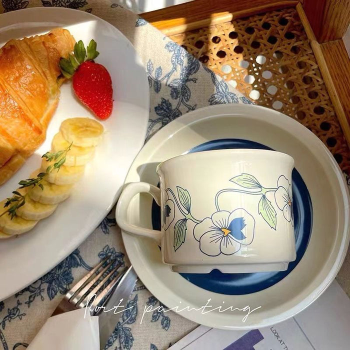 Hand-painted Flower And leaves Ceramic Coffee Cup