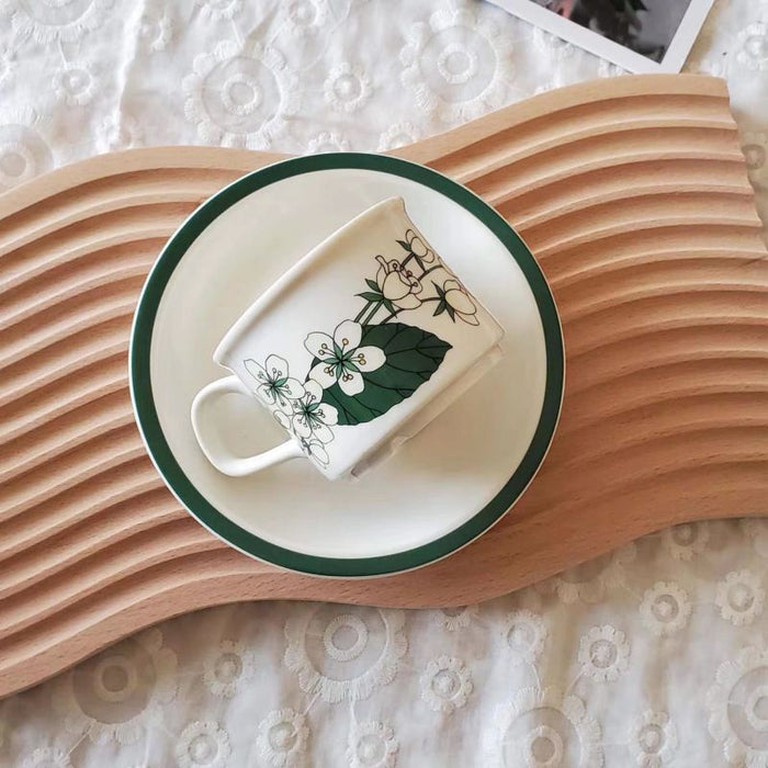 Hand-painted Flower And leaves Ceramic Coffee Cup