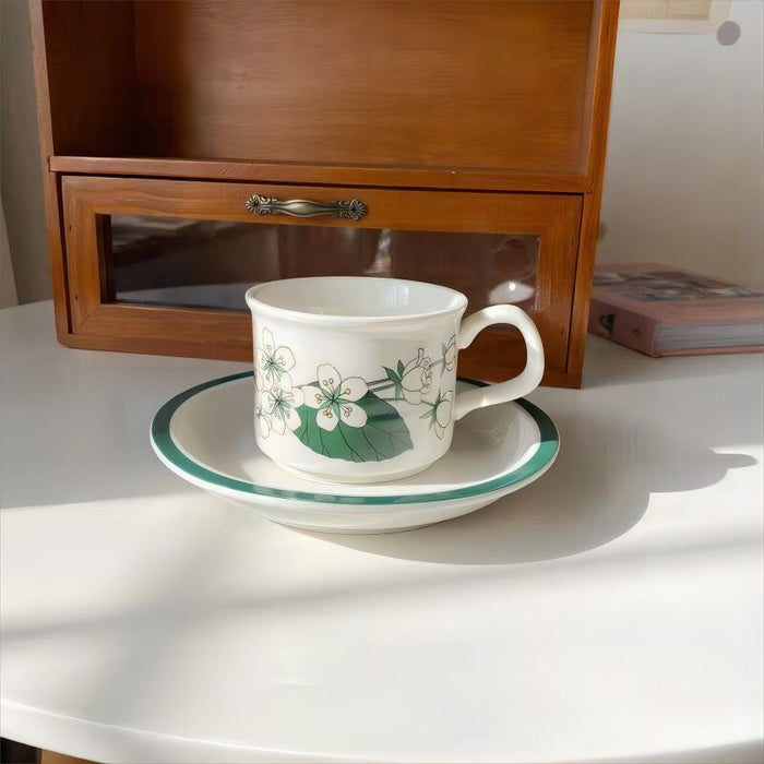 Hand-painted Flower And leaves Ceramic Coffee Cup