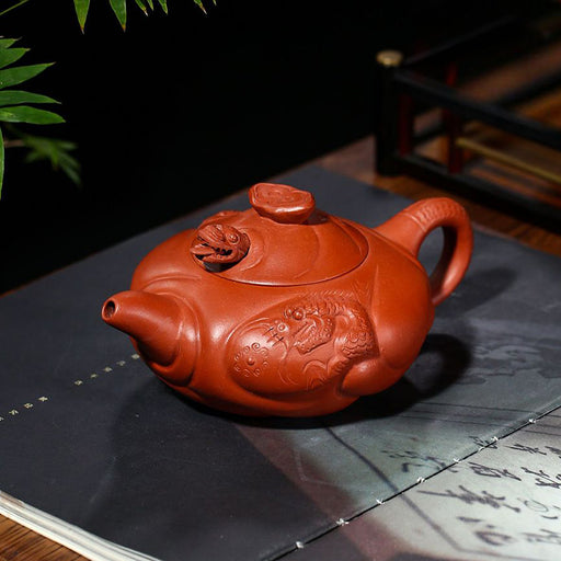 Fish Dragon Handmade Purple Clay Teapot-2