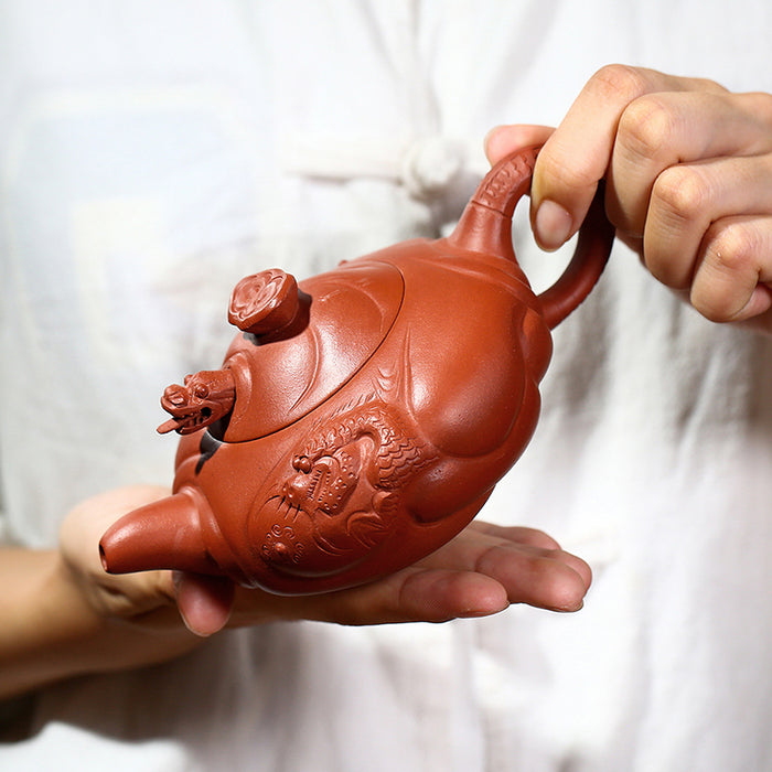 Fish Dragon Handmade Purple Clay Teapot-4