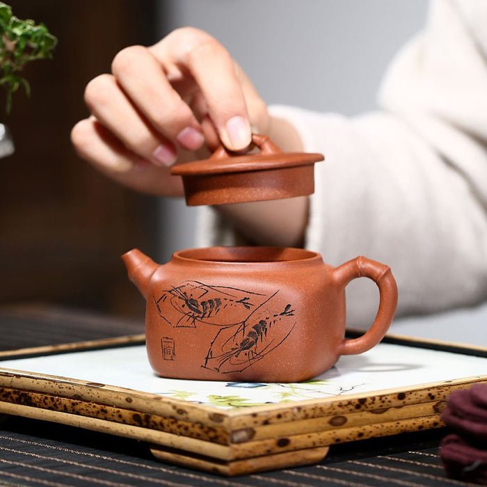 Shrimp Bamboo Yixing Purple Clay Teapot-2