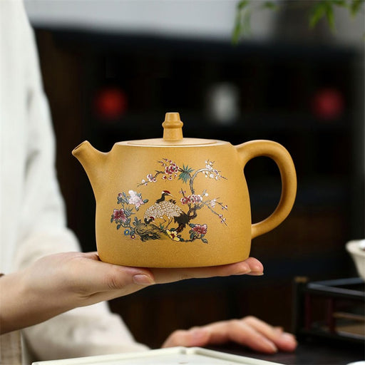 Crane and Plum Blossom Purple Clay Teapot-2
