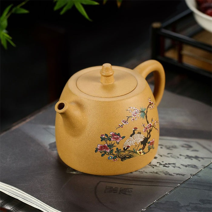 Crane and Plum Blossom Purple Clay Teapot-3
