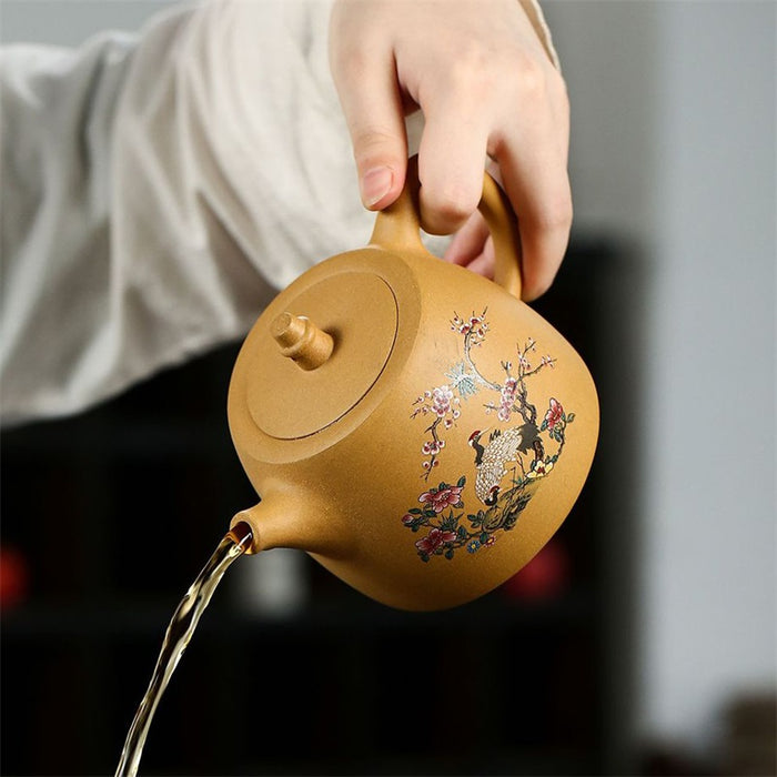 Crane and Plum Blossom Purple Clay Teapot-4