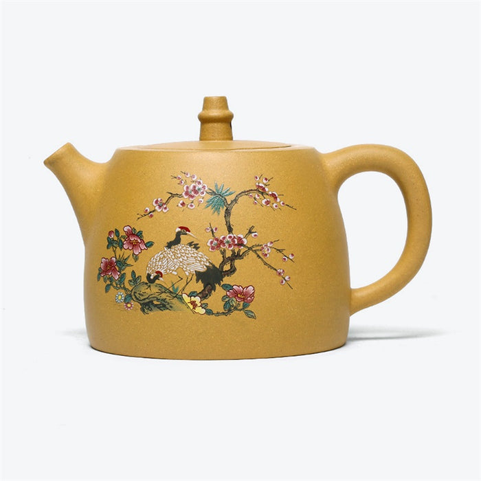 Crane and Plum Blossom Purple Clay Teapot-1