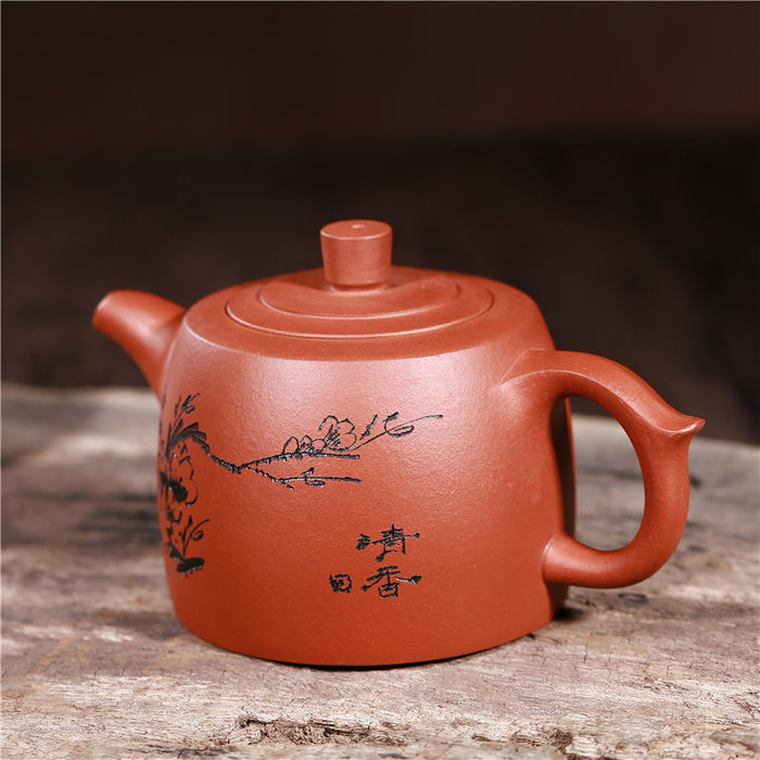 Flower Carving Purple Clay Teapot-4