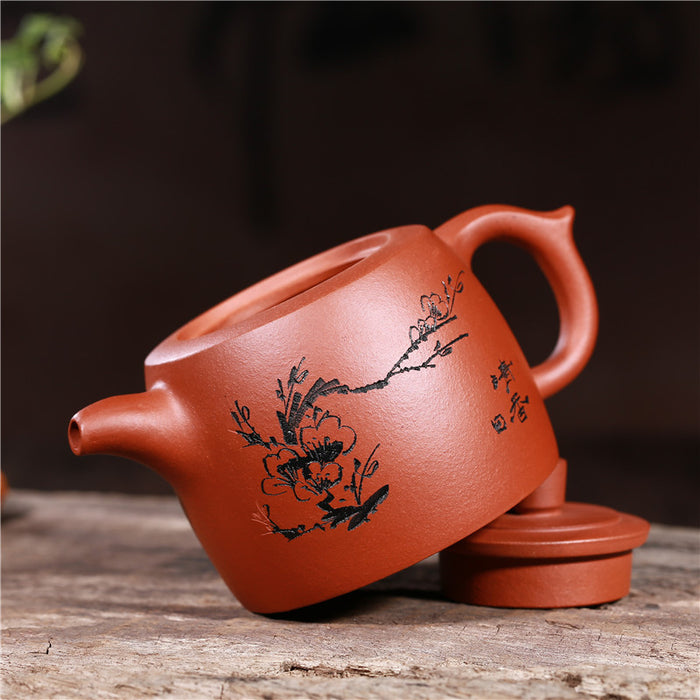 Flower Carving Purple Clay Teapot-5