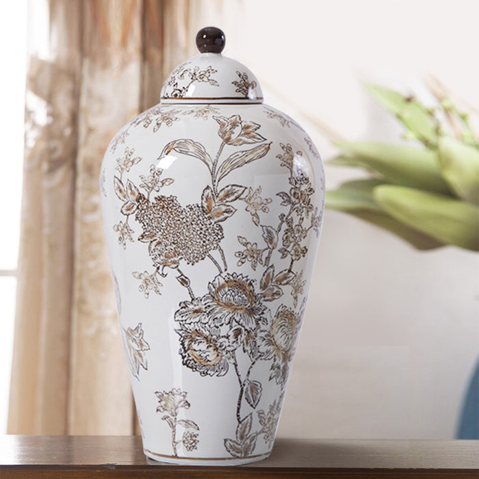 Hand Painted Flower Chinese Antique Ceramic Temple Jar-4