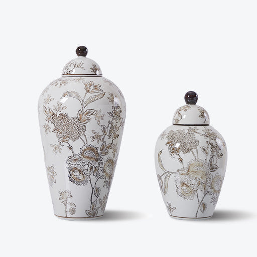 Hand Painted Flower Chinese Antique Ceramic Temple Jar-1