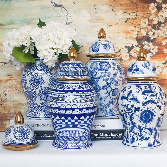 Blue Flower Chinoiserie Temple Jar-6