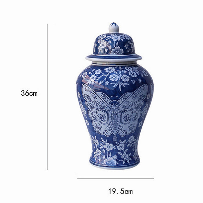 Butterfly Blue and White Porcelain Temple Jar-4