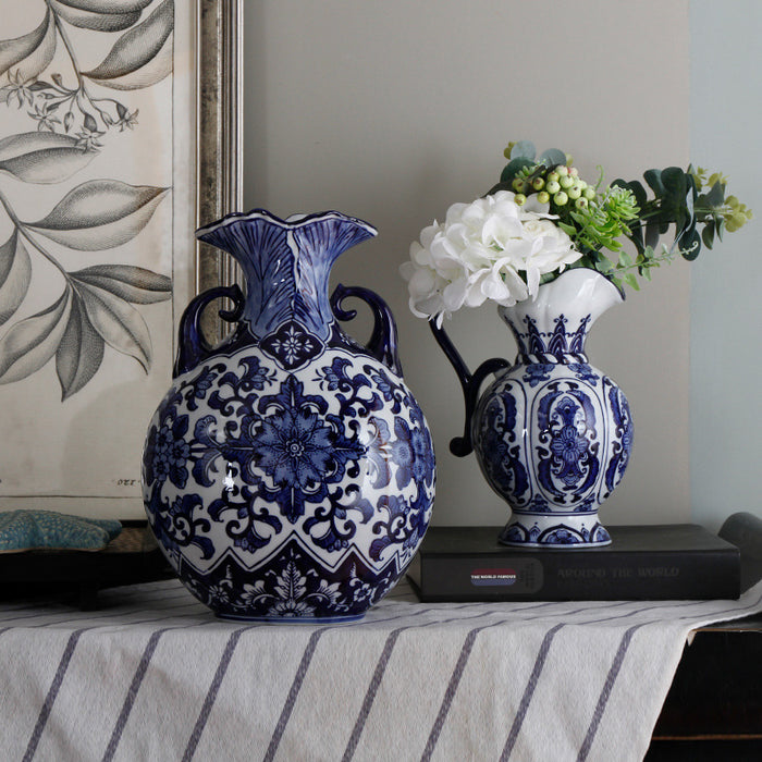 Chinese Blue Floral Porcelain Vase with Handle-2