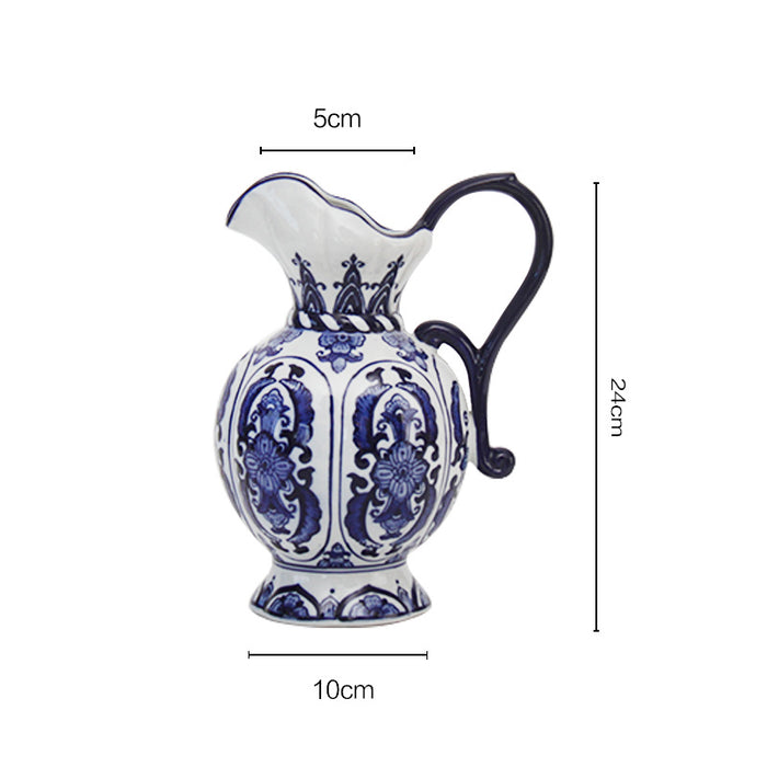 Chinese Blue Floral Porcelain Vase with Handle-3