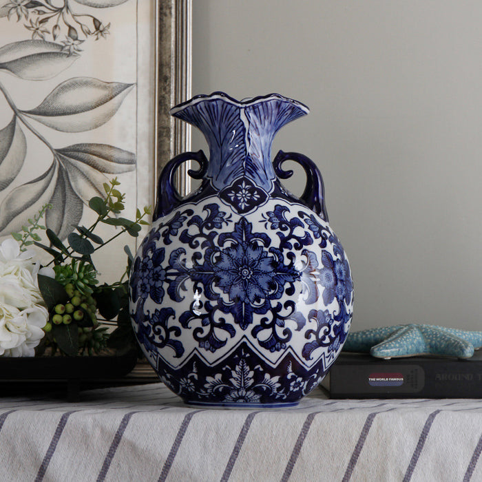 Chinese Blue Floral Porcelain Vase with Handle-6