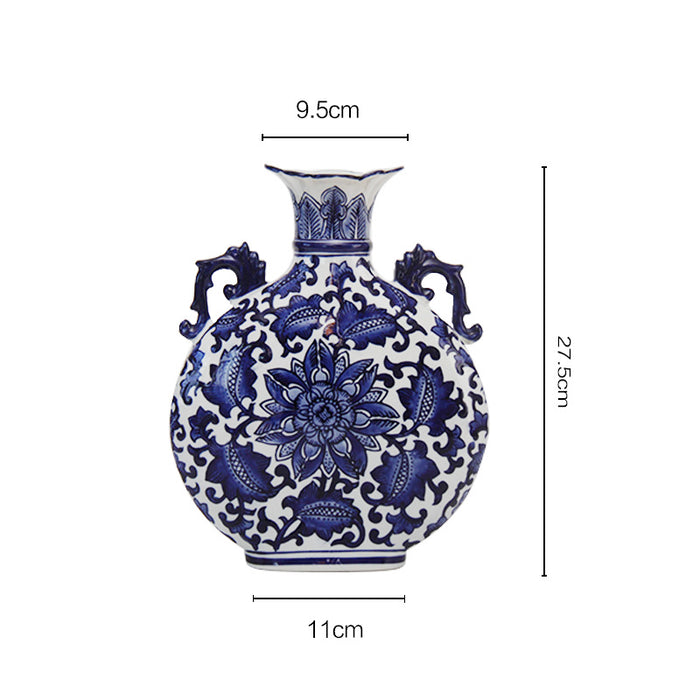 Chinese Blue Floral Porcelain Vase with Handle-5