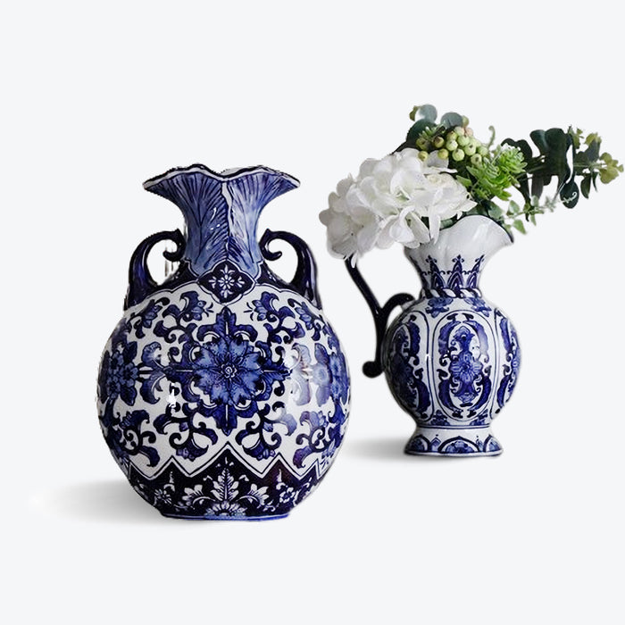 Chinese Blue Floral Porcelain Vase with Handle-1