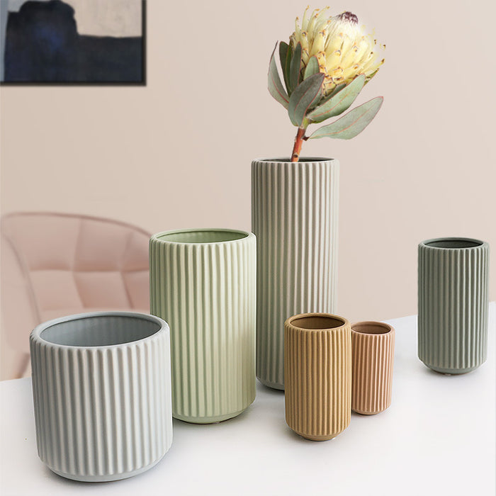 White Vertical Striped Ceramic Vase-3
