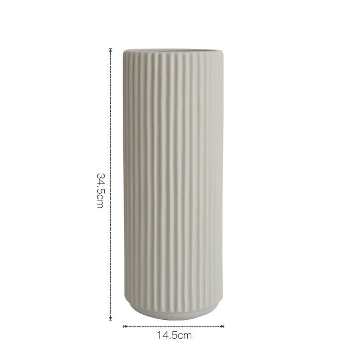 White Vertical Striped Ceramic Vase-4
