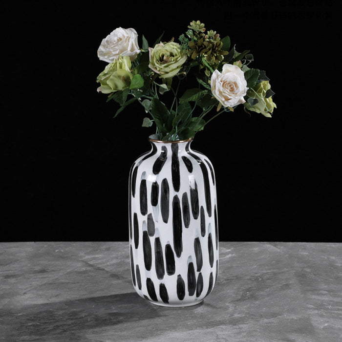 Black and White Dotted Line Porcelain Vase-3