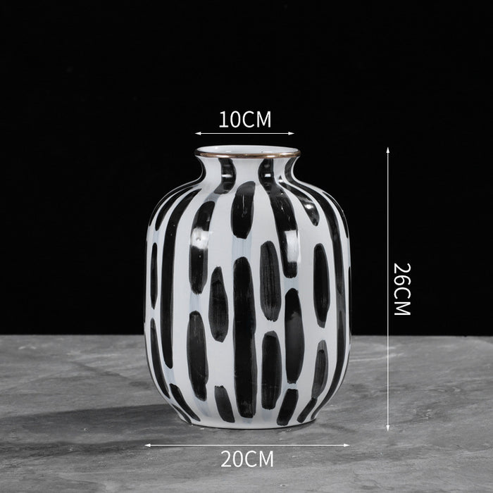 Black and White Dotted Line Porcelain Vase-7