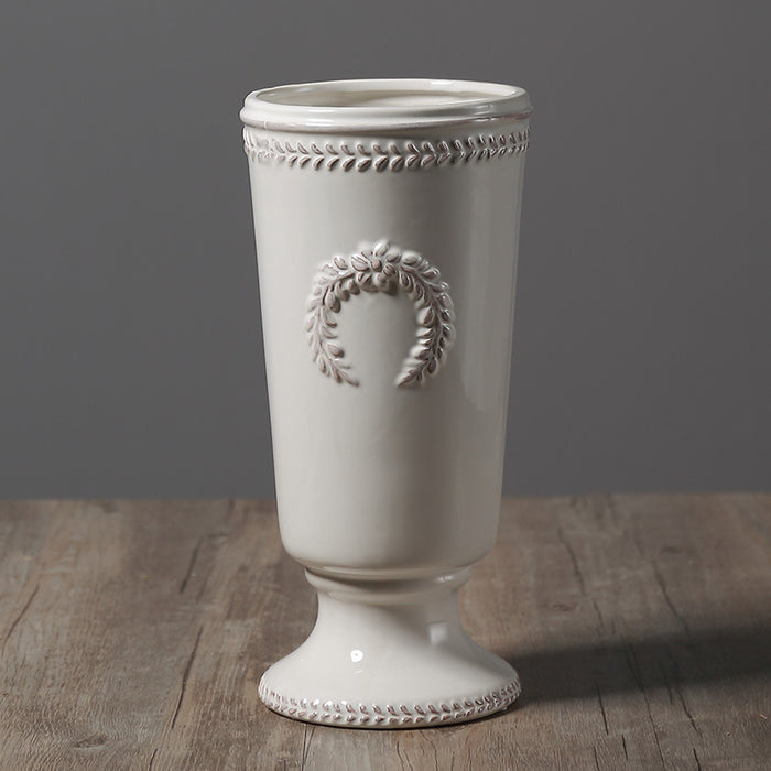 Embossed Ears of Wheat Ceramic Vase-3