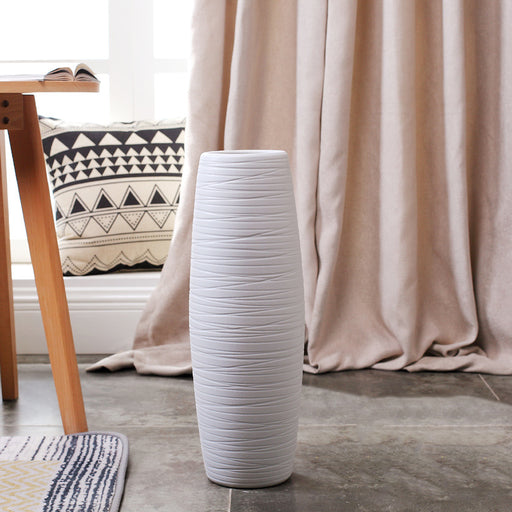 White Modern Horizontal Striped Floor Vase-2