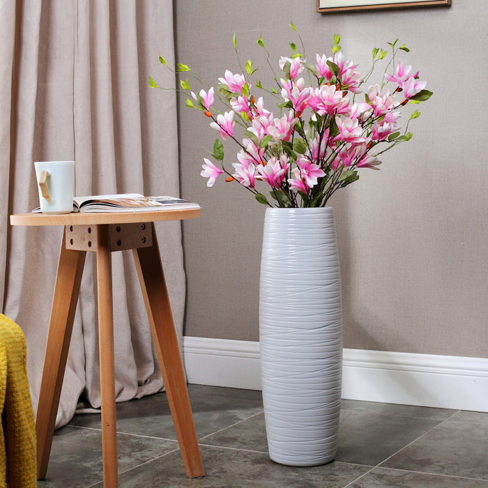 White Modern Horizontal Striped Floor Vase-3