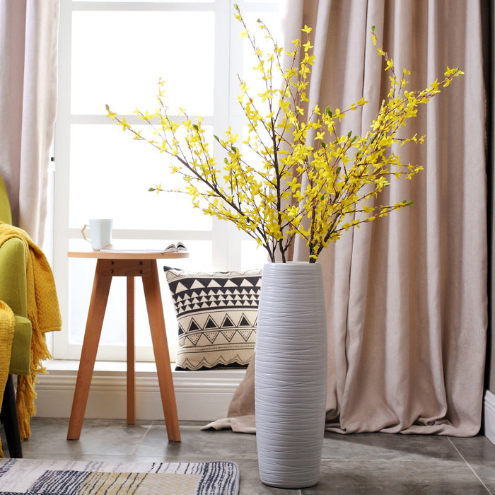White Modern Horizontal Striped Floor Vase-4
