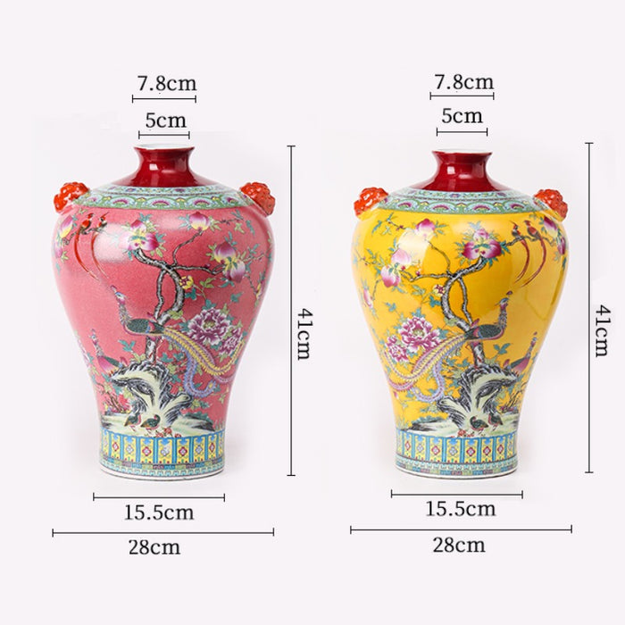 Amphora Flower and Bird Chinoiserie Porcelain Vase-10