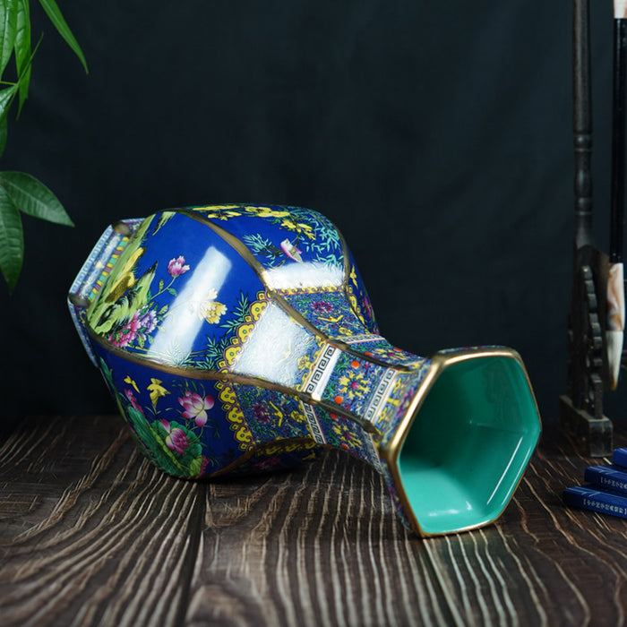 Hand-Painted Flower and Bird Enamel Vase-7