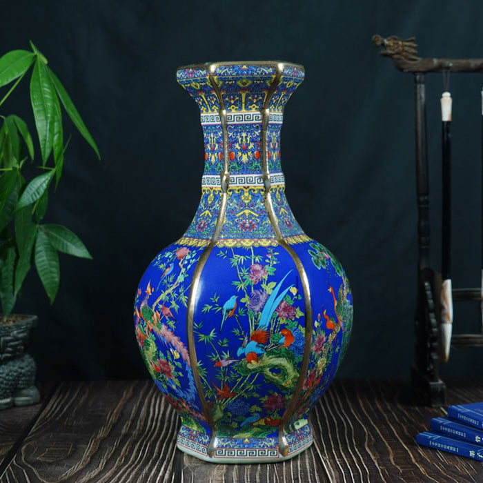 Hand-Painted Flower and Bird Enamel Vase-5