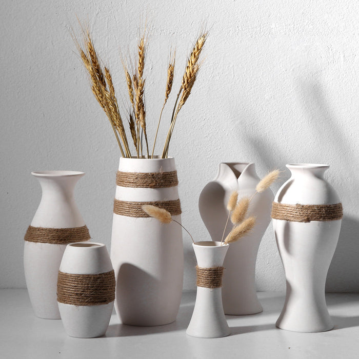 Vintage Hemp Rope Ceramic Vase-4