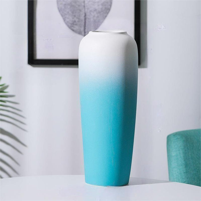 Large White and Blue Gradient Matte Ceramic Vase-2