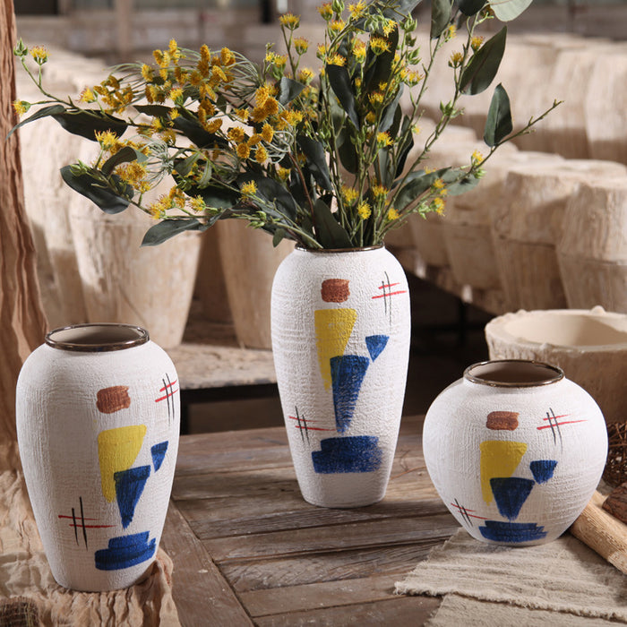 White Geometric Abstract Art Ceramic Vase-4
