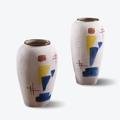 White Geometric Abstract Art Ceramic Vase-1