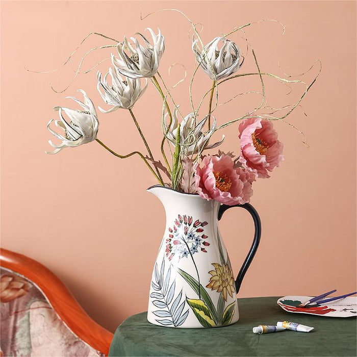 Rural Natural Hand-Painted Porcelain Vase with Handle-3