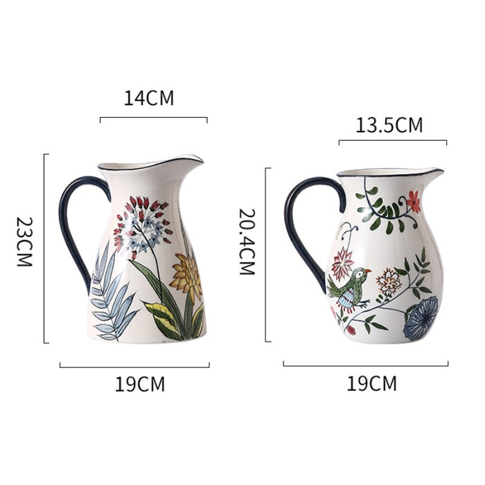 Rural Natural Hand-Painted Porcelain Vase with Handle-5