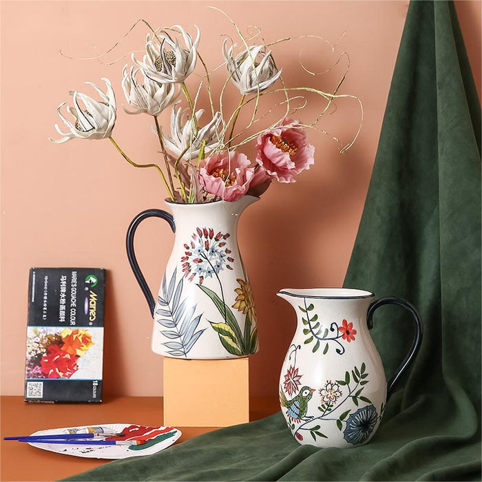 Rural Natural Hand-Painted Porcelain Vase with Handle-6