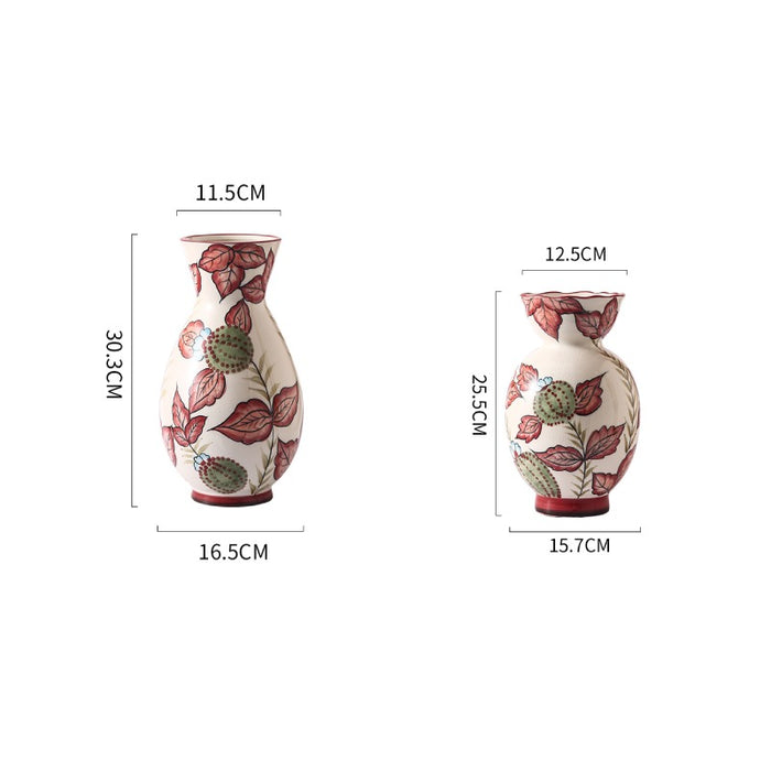 Rural Art Red Leaves Porcelain Vase-5
