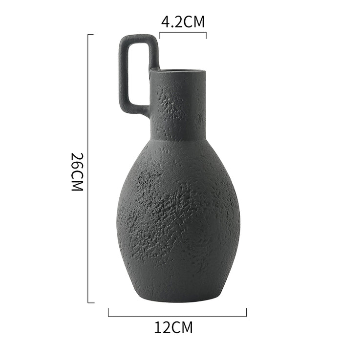 Matte Simple Solid Color Ceramic Vase with Handle-3