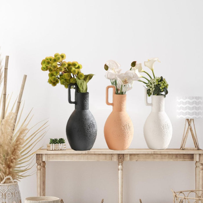 Matte Simple Solid Color Ceramic Vase with Handle-4