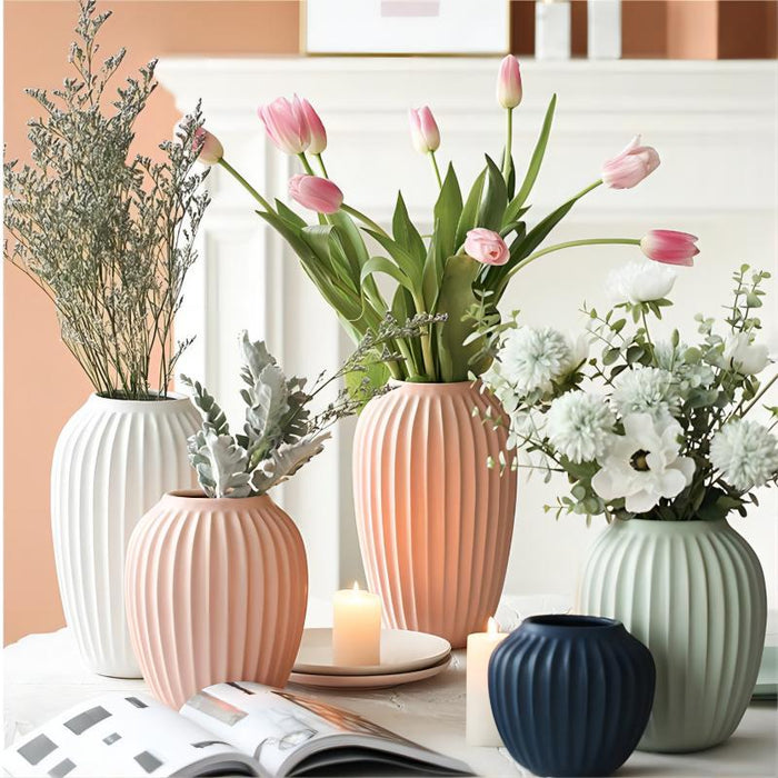 Nordic Simple Vertical Striped Ceramic Vase-4