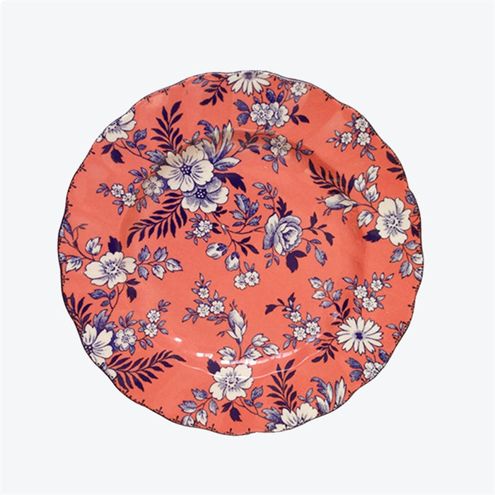 Vintage Floral Wave Edge Dinner Plate-7