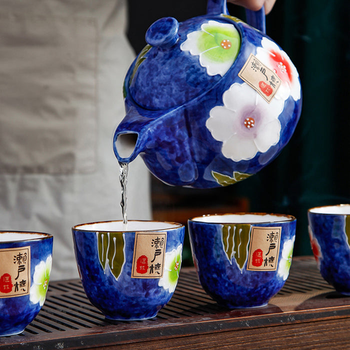 Japanese Seto Yaki Flower Tea Set-3
