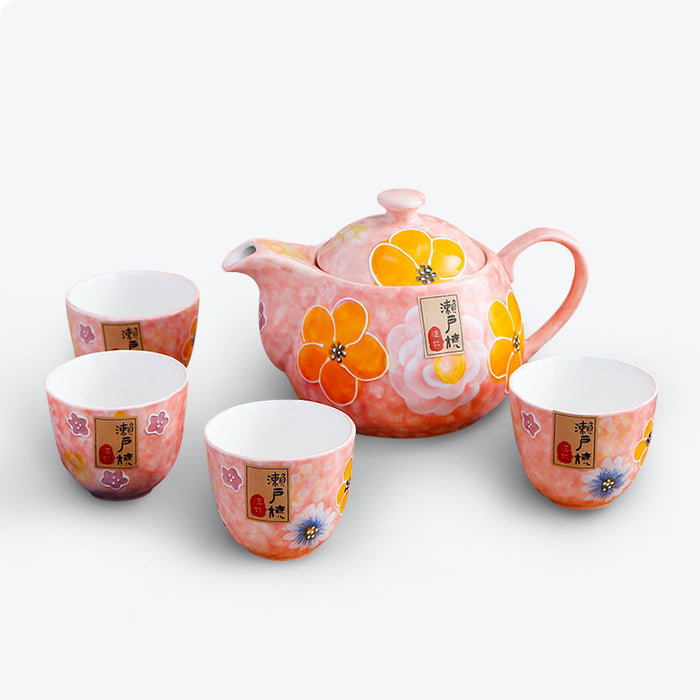 Japanese Seto Yaki Flower Tea Set-4