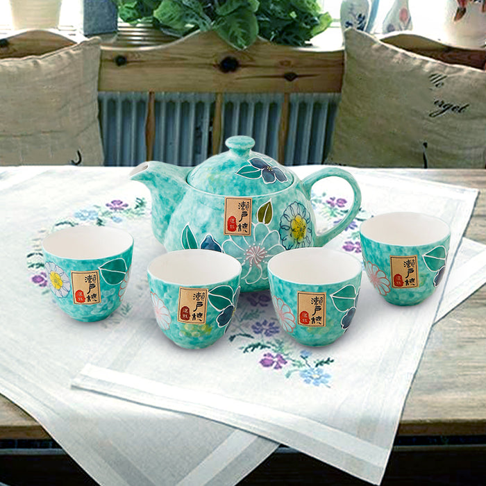Japanese Seto Yaki Flower Tea Set-7